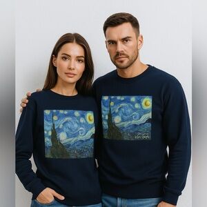 Unisex Blue Crewneck Sweater with Artistic Print💙